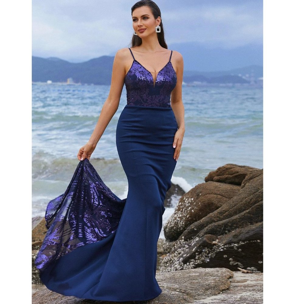 SHEIN Missord Contrast Sequin Mesh Insert Floor Length Cami Dress Size XL